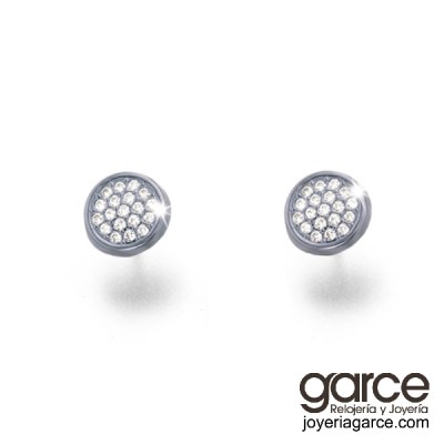 Pendiente Redondo de Oro Blanco y Circonitas